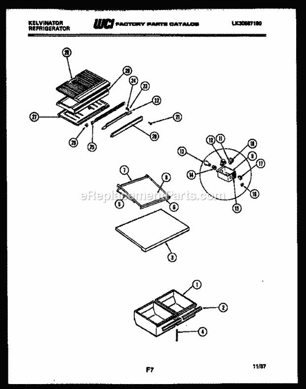 Kelvinator TGK180AN7T Top Freezer Refrigerator - Lk30587180 Shelves and Supports Diagram