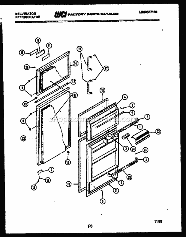 Kelvinator TGK180AN7W Top Freezer Refrigerator - Lk30587180 Door Parts Diagram