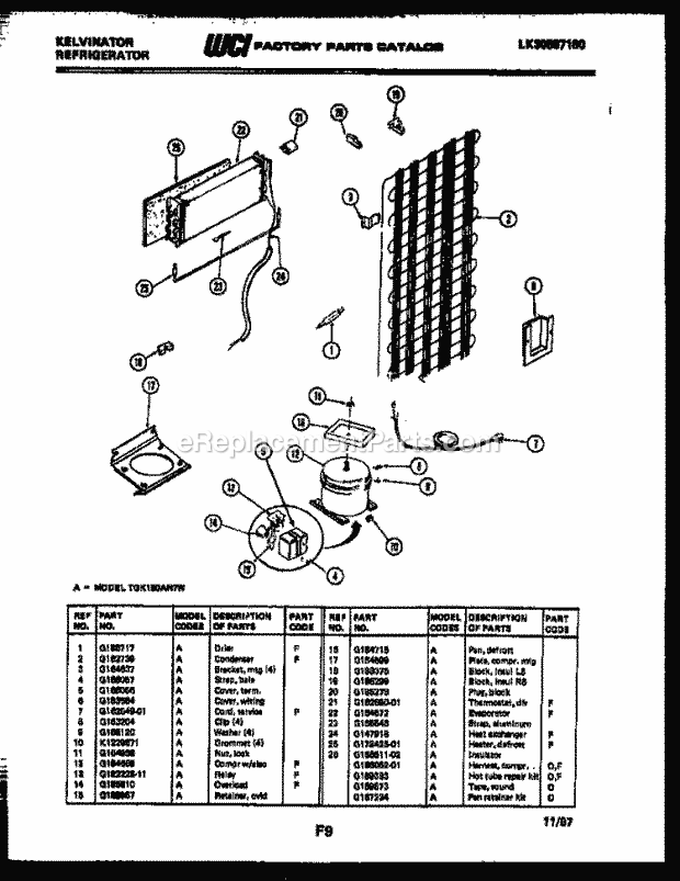 Kelvinator TGK180AN7W Top Freezer Refrigerator - Lk30587180 System and Automatic Defrost Parts Diagram