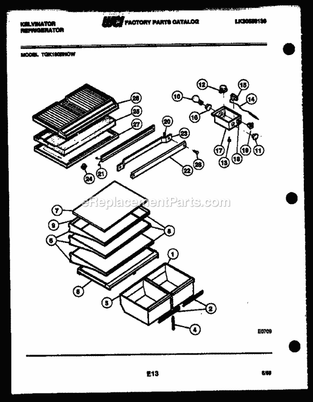 Kelvinator TGK180EN0V Top Freezer Refrigerator-Top Mount - Lk30588130 Shelves and Supports Diagram