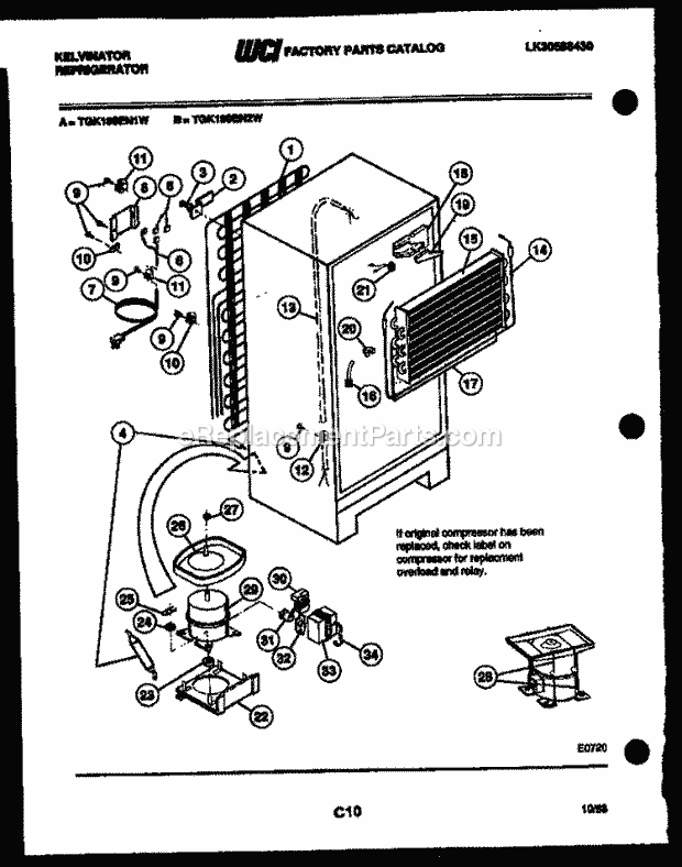 Kelvinator TGK180EN1V Top Freezer Refrigerator - Top Mount - Lk30588430 System and Automatic Defrost Parts Diagram