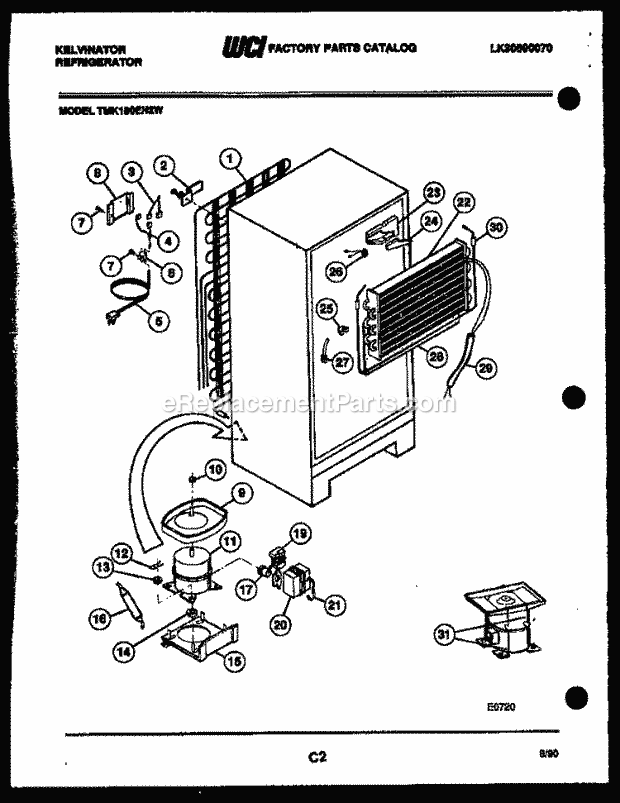 Kelvinator TMK180EN2W Top Freezer Refrigerator - Top Mount - Lk30590070 System and Automatic Defrost Parts Diagram