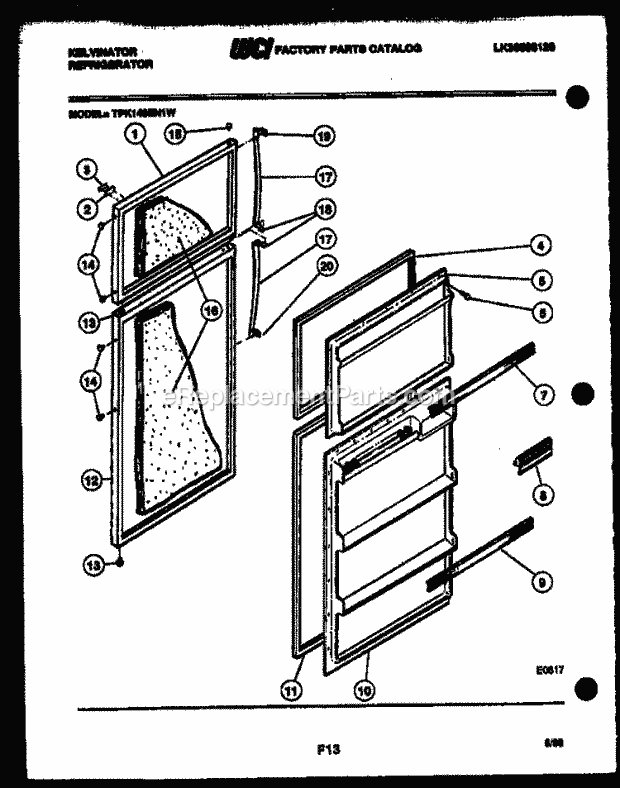 Kelvinator TPK140EN1D Top Freezer Refrigerator - Top Mount - Lk30588120 Door Parts Diagram