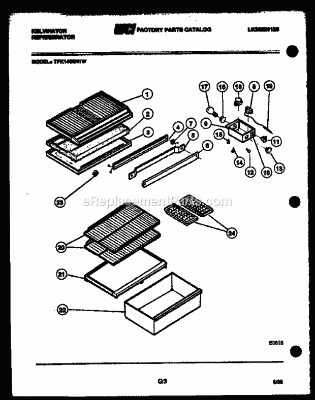 Kelvinator TPK140EN1W Top Freezer Refrigerator - Top Mount - Lk30588120 Shelves and Supports Diagram