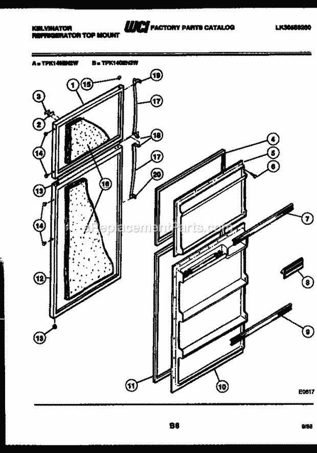 Kelvinator TPK140EN2D Top Freezer Refrigerator Top Mount - Lk30588260 Door Parts Diagram