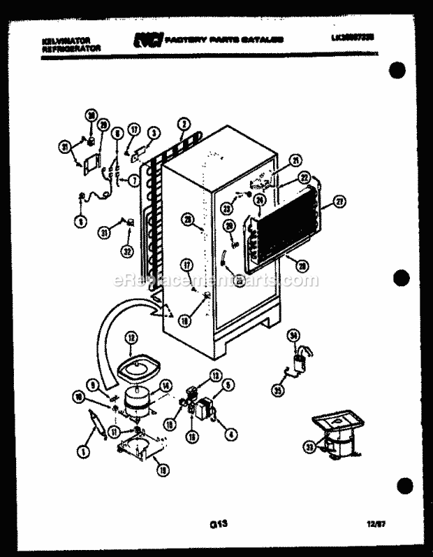 Kelvinator TPK160BN4T Top Freezer Refrigerator - Top Mount - Lk30587330 System and Automatic Defrost Parts Diagram