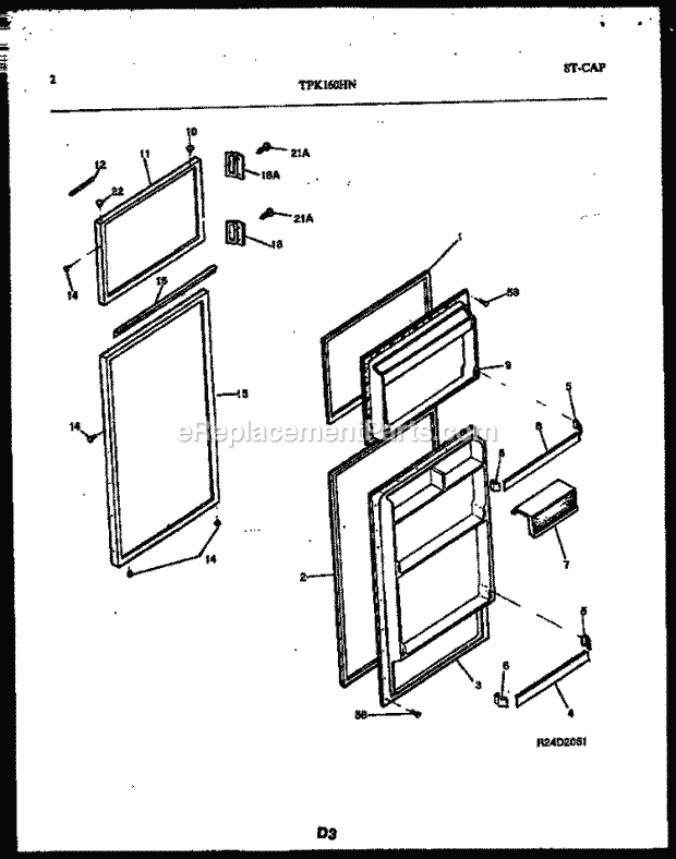 Kelvinator TPK160HN1D Top Freezer Top Mount Refrigerator - 5995220513 Door Parts Diagram