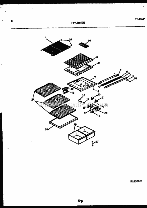 Kelvinator TPK160HN1D Top Freezer Top Mount Refrigerator - 5995220513 Shelves and Supports Diagram