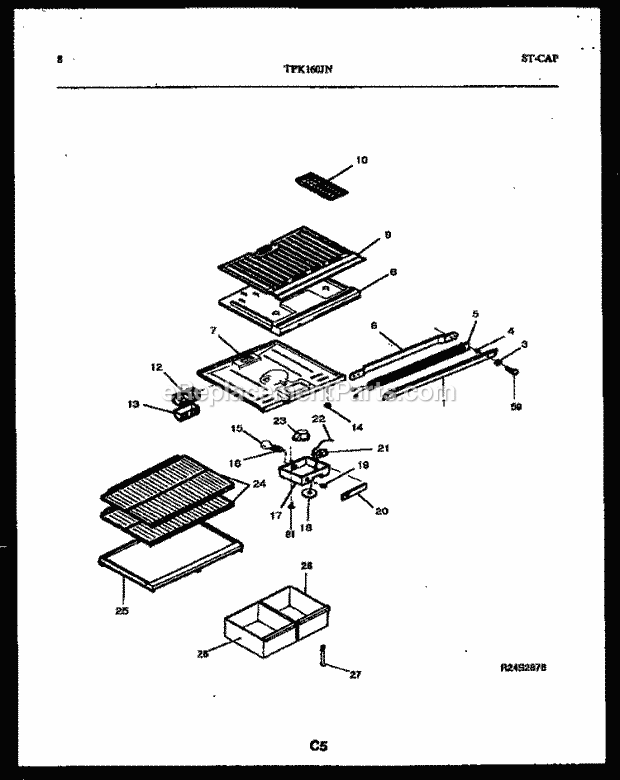 Kelvinator TPK160JN3D Top Freezer Top Mount Refrigerator - 5995228763 Shelves and Supports Diagram