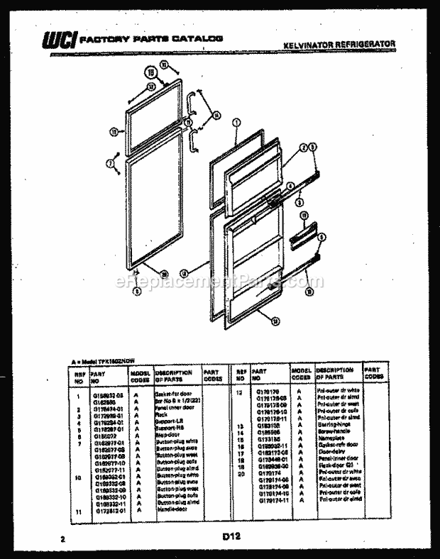 Kelvinator TPK160ZN0W Top Freezer Refrigerator - Lk30587020 Door Parts Diagram