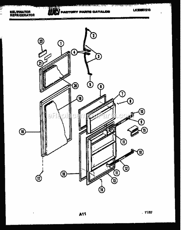 Kelvinator TPK180EN0F Top Freezer Refrigerator - Top Mount - Lk30587210 Door Parts Diagram