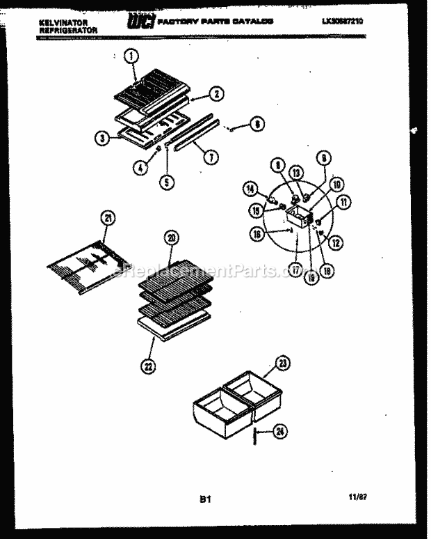 Kelvinator TPK180EN0T Top Freezer Refrigerator - Top Mount - Lk30587210 Racks and Trays Diagram