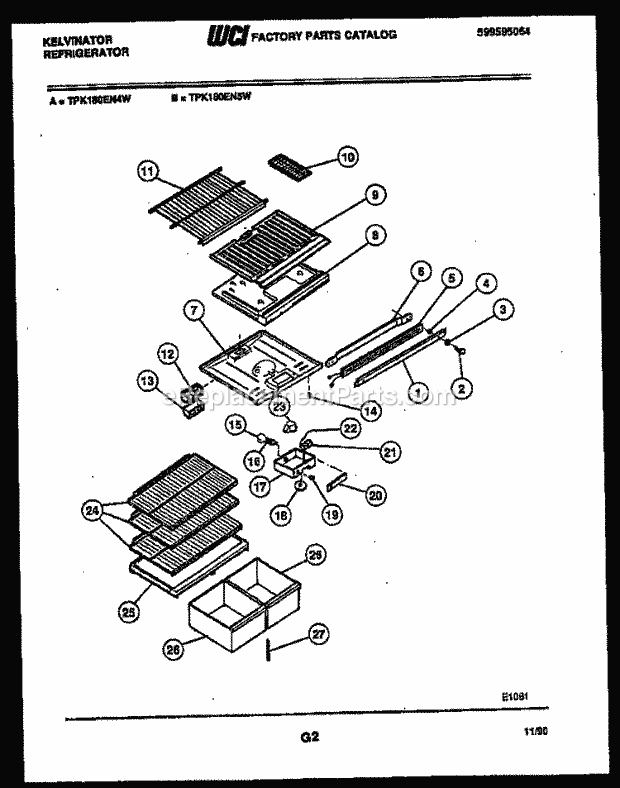 Kelvinator TPK180EN5F Top Freezer Refrigerator - Top Mount - 599595064 Shelves and Supports Diagram