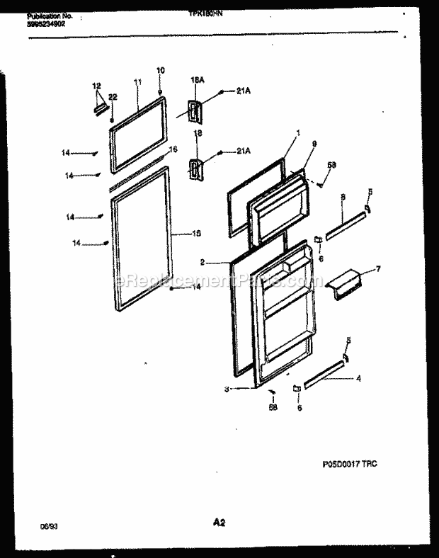 Kelvinator TPK180HN2W Top Freezer Top Mount Refrigerator - 5995234902 Door Parts Diagram