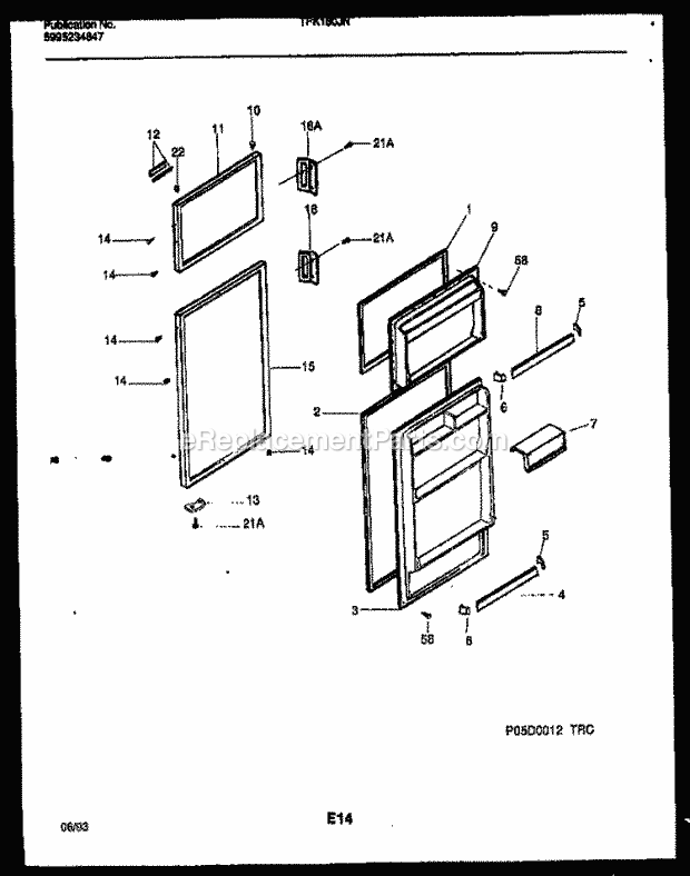 Kelvinator TPK180JN2W Top Freezer Top Mount Refrigerator - 5995234647 Door Parts Diagram