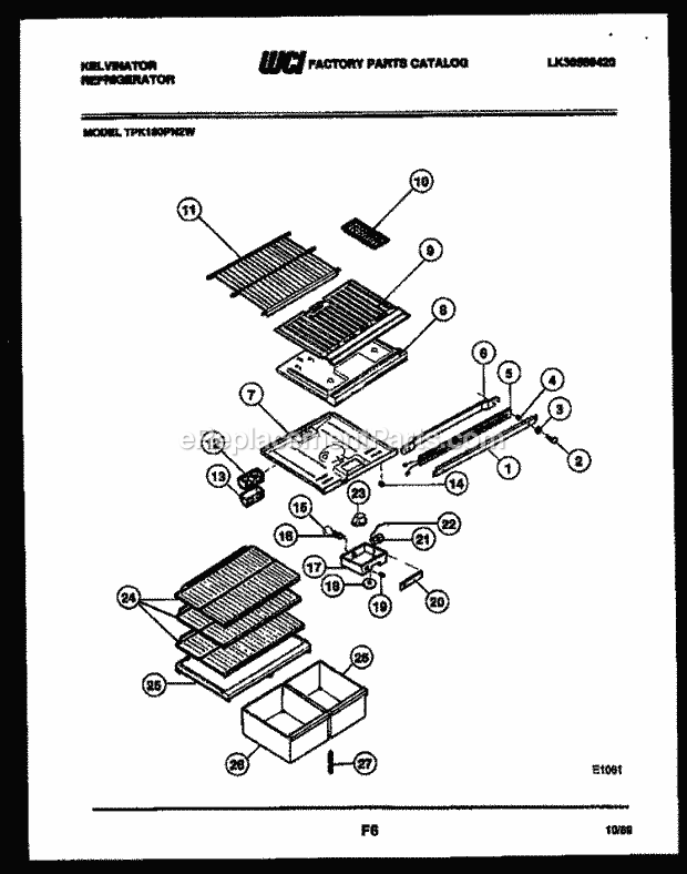 Kelvinator TPK180PN2D Top Freezer Refrigerator - Top Mount - Lk30589420 Shelves and Supports Diagram