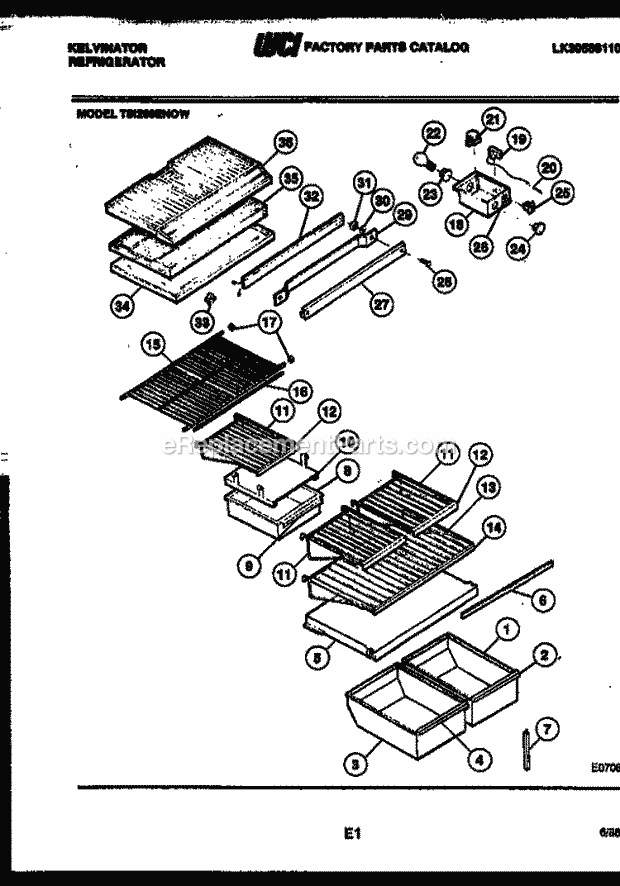 Kelvinator TSI206EN0D Top Freezer Refrigerator-Top Mount - Lk30588110 Shelves and Supports Diagram