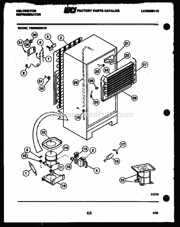 Kelvinator TSI206EN0F Top Freezer Refrigerator-Top Mount - Lk30588110 System and Automatic Defrost Parts Diagram