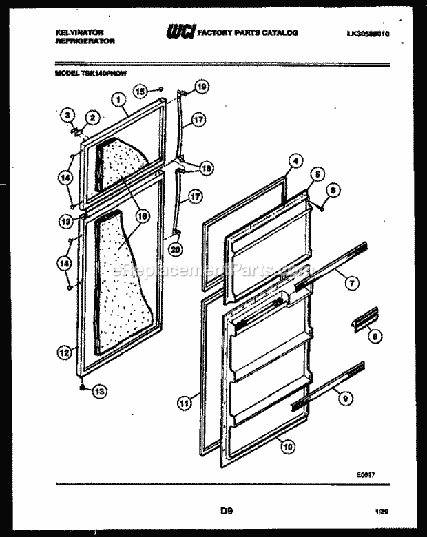 Kelvinator TSI206EN1D Top Freezer Refrigerator - Top Mount - Lk30589160 Door Parts Diagram