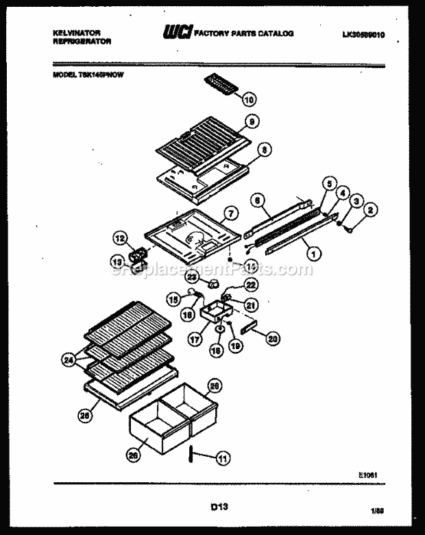 Kelvinator TSI206EN1D Top Freezer Refrigerator - Top Mount - Lk30589160 Shelves and Supports Diagram