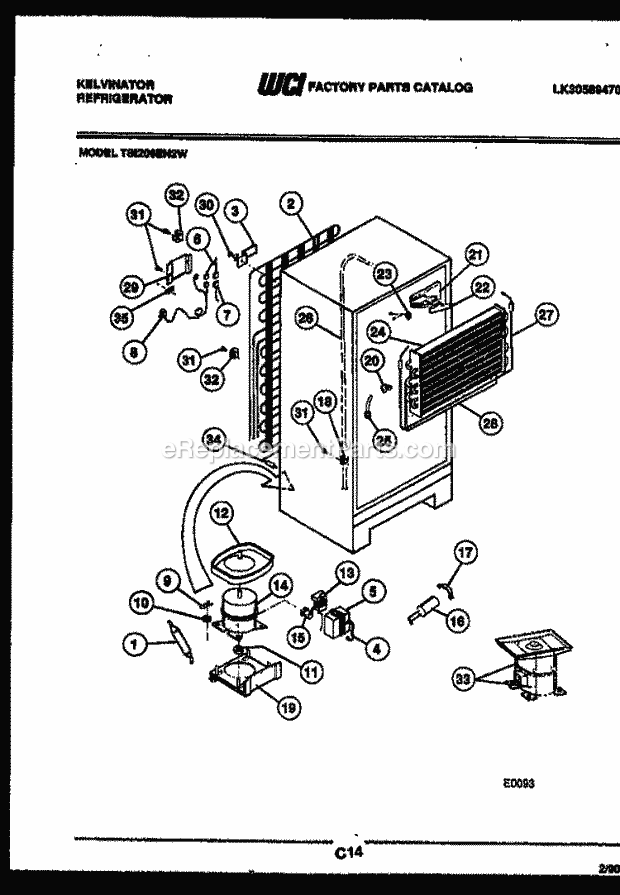 Kelvinator TSI206EN2T Top Freezer Refrigerator - Top Mount - Lk30589470 System and Automatic Defrost Parts Diagram