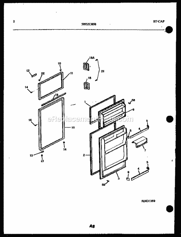 Kelvinator TSI210HN0D Top Freezer Top Mount Refrigerator - 5995213898 Door Parts Diagram