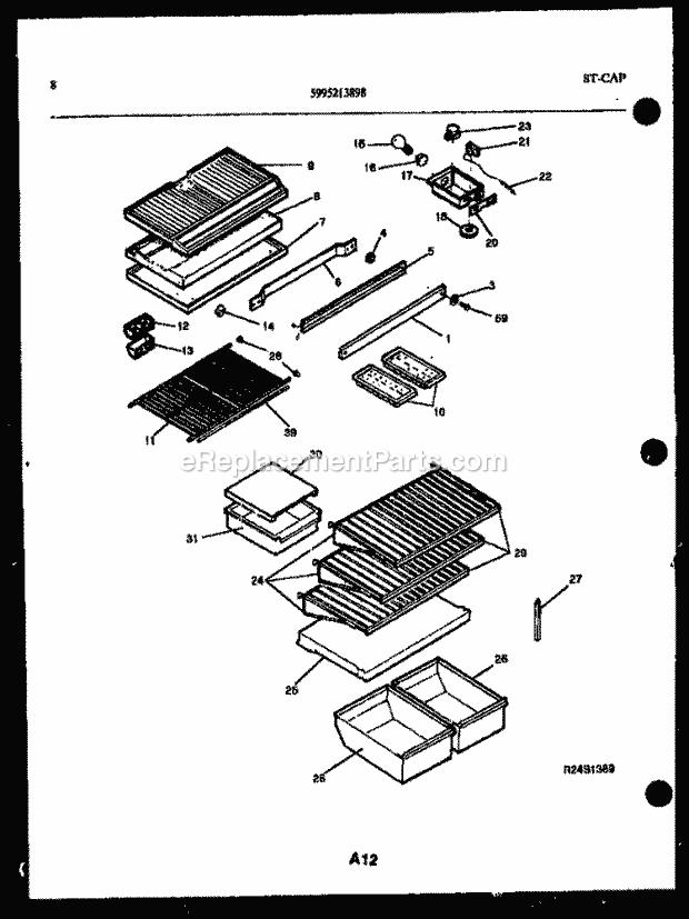 Kelvinator TSI210HN0D Top Freezer Top Mount Refrigerator - 5995213898 Shelves and Supports Diagram