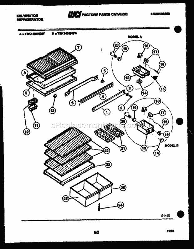 Kelvinator TSK140EN3T Top Freezer Refrigerator - Top Mount - Lk30588390 Shelves and Supports Diagram