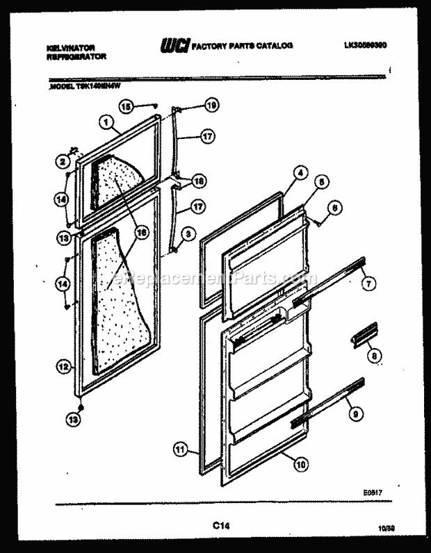 Kelvinator TSK140EN4D Top Freezer Refrigerator - Top Mount - Lk30589390 Door Parts Diagram