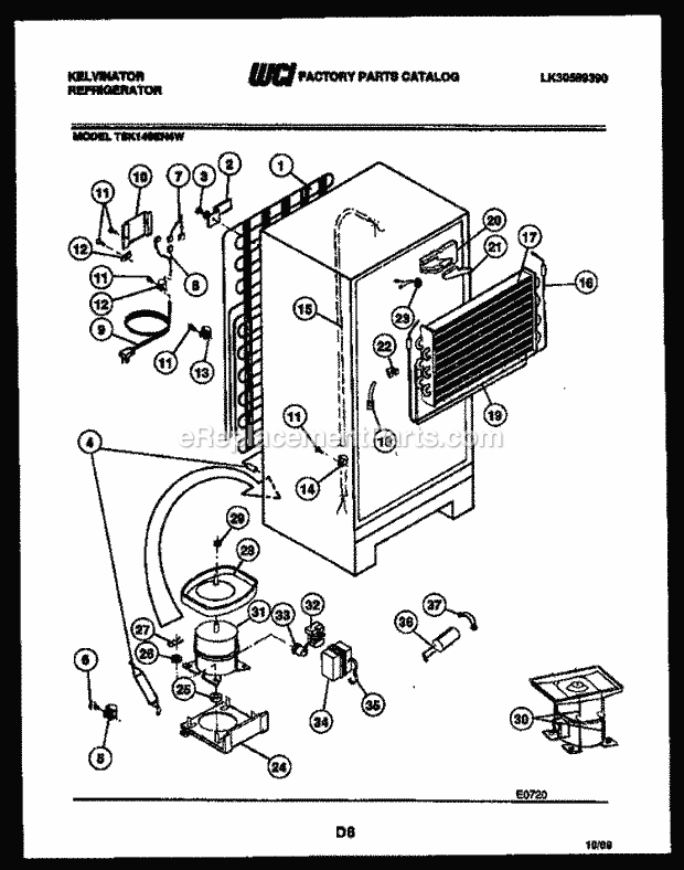 Kelvinator TSK140EN4W Top Freezer Refrigerator - Top Mount - Lk30589390 System and Automatic Defrost Parts Diagram