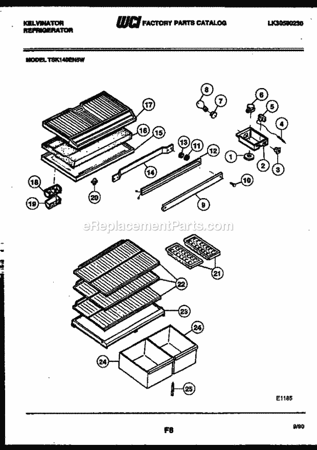 Kelvinator TSK140EN5F Top Freezer Refrigerator - Top Mount - Lk30590230 Shelves and Supports Diagram