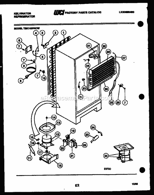 Kelvinator TSK145PN0D Top Freezer Refrigerator - Top Mount - Lk30588460 System and Automatic Defrost Parts Diagram