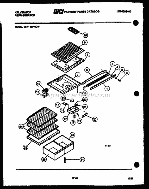 Kelvinator TSK145PN0T Top Freezer Refrigerator - Top Mount - Lk30588460 Shelves and Supports Diagram