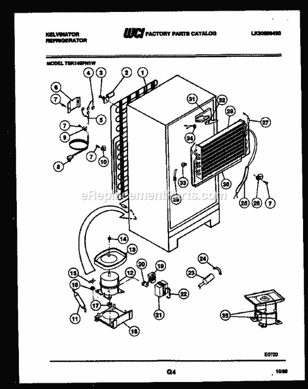 Kelvinator TSK145PN1W Top Freezer Refrigerator - Top Mount - Lk30589430 System and Automatic Defrost Parts Diagram