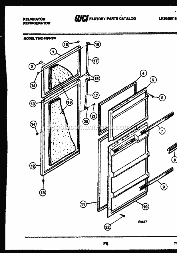 Kelvinator TSK145PN2F Top Freezer Refrigerator - Top Mount - Lk30590160 Door Parts Diagram