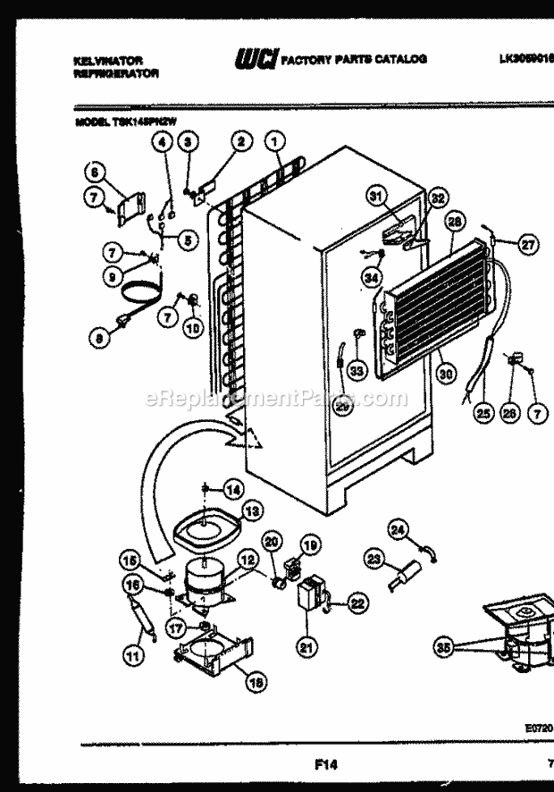 Kelvinator TSK145PN2T Top Freezer Refrigerator - Top Mount - Lk30590160 System and Automatic Defrost Parts Diagram