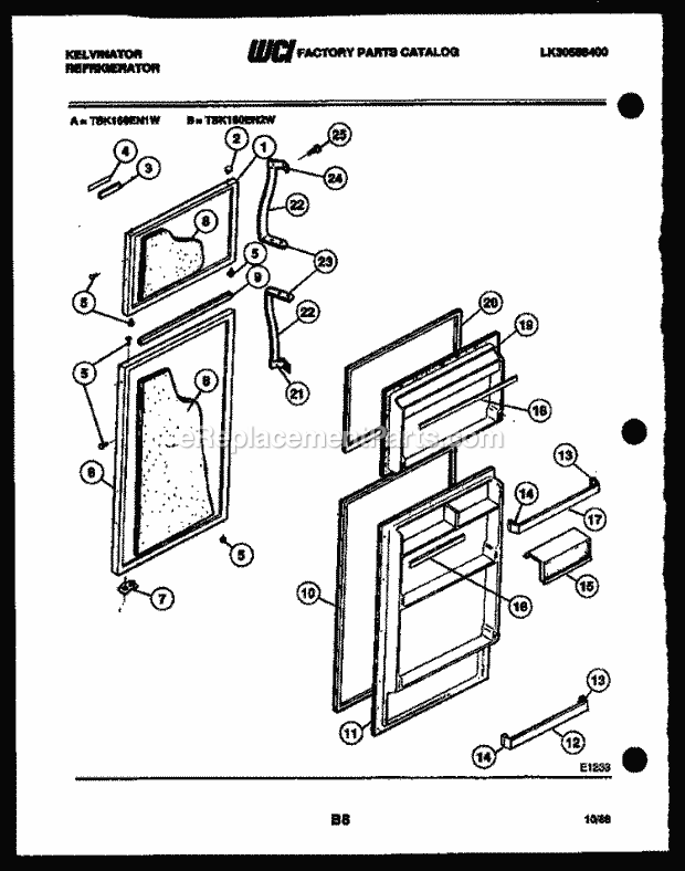 Kelvinator TSK160EN2D Top Freezer Refrigerator - Top Mount - Lk30588400 Door Parts Diagram