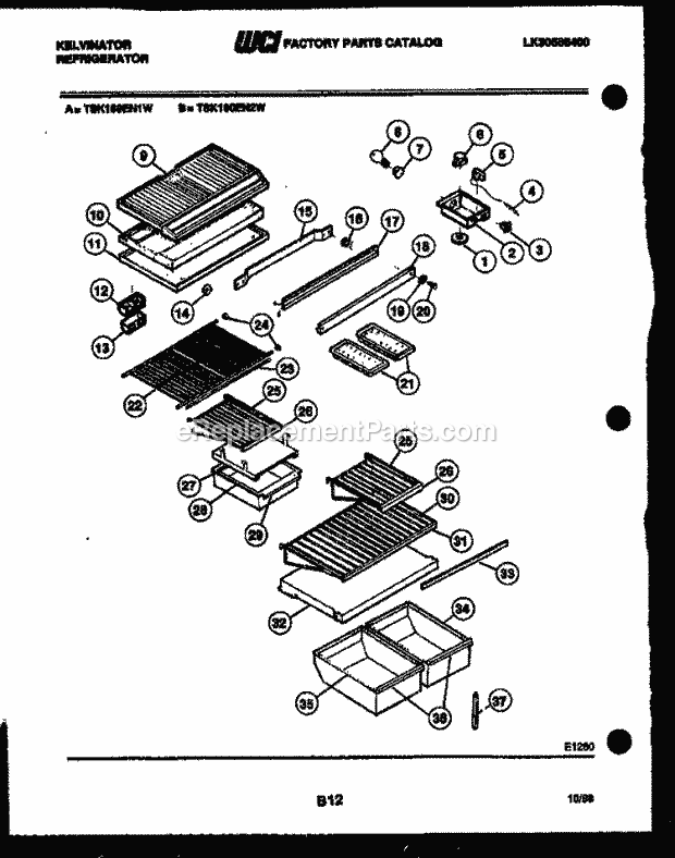 Kelvinator TSK160EN2D Top Freezer Refrigerator - Top Mount - Lk30588400 Shelves and Supports Diagram