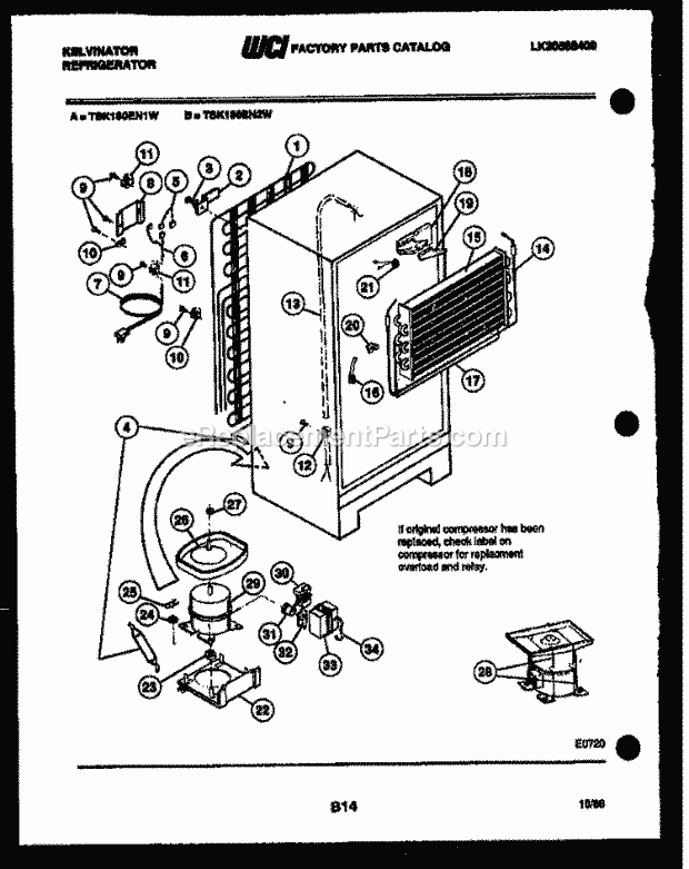 Kelvinator TSK160EN2D Top Freezer Refrigerator - Top Mount - Lk30588400 System and Automatic Defrost Parts Diagram