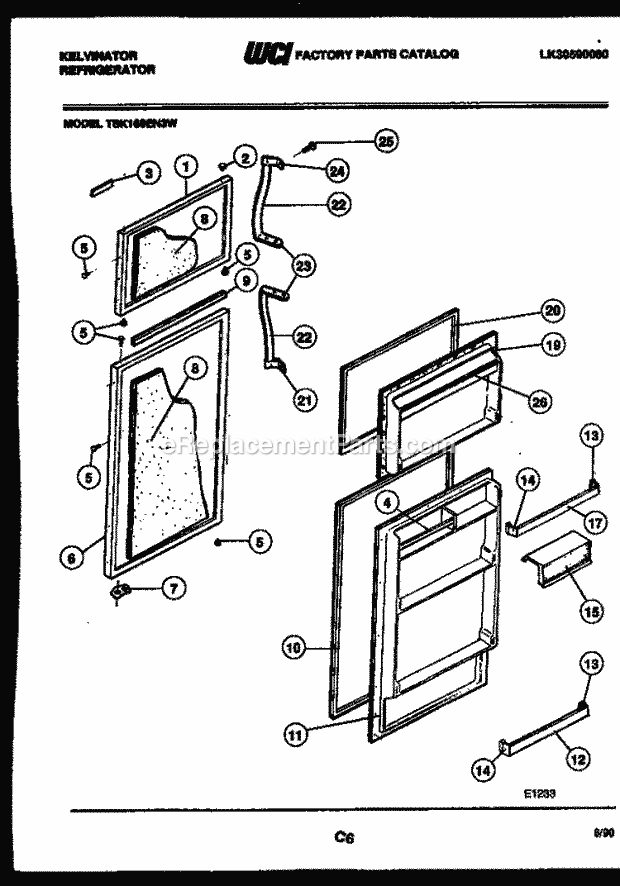 Kelvinator TSK160EN3D Top Freezer Refrigerator - Top Mount - Lk30590080 Door Parts Diagram