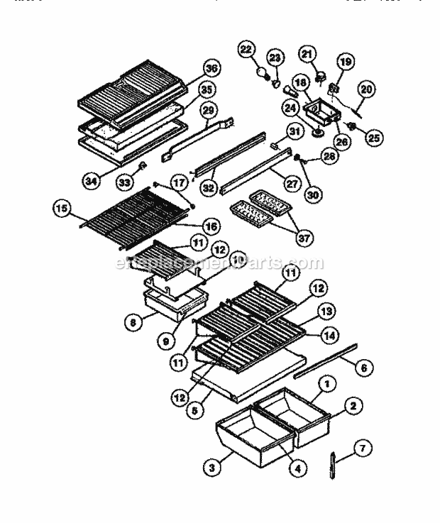 Kelvinator TSK206EN2W Top Freezer Refrigerator - Top Mount - Lk30589150 Shelves and Supports Diagram