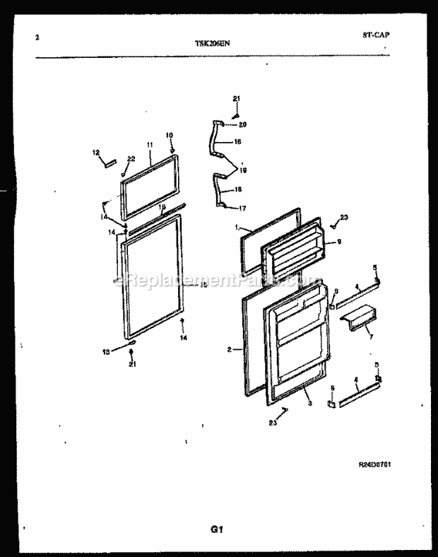 Kelvinator TSK206EN4D Top Freezer Top Mount Refrigerator - 5995205480 Door Parts Diagram