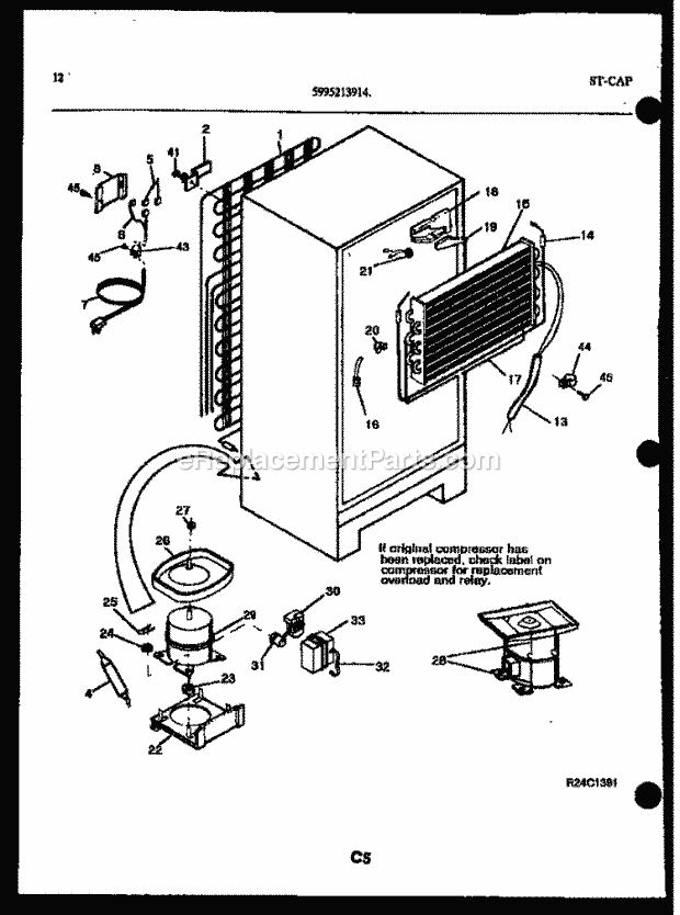 Kelvinator TSK210HN0T Top Freezer Top Mount Refrigerator - 5995213914 System and Automatic Defrost Parts Diagram