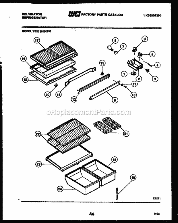 Kelvinator TSX120EN1D Top Freezer Refrigerator-Top Mount - Lk30588380 Shelves and Supports Diagram