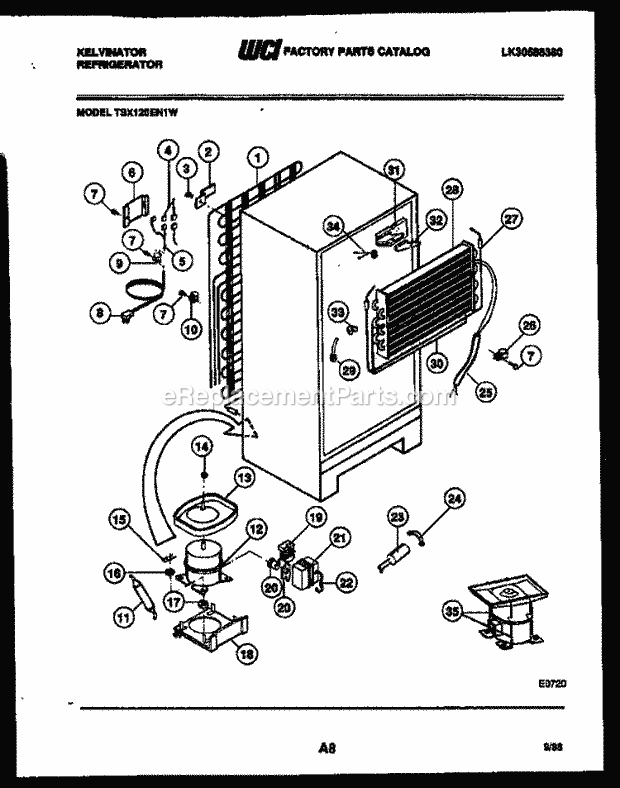 Kelvinator TSX120EN1D Top Freezer Refrigerator-Top Mount - Lk30588380 System and Automatic Defrost Parts Diagram