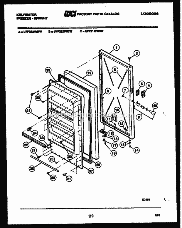 Kelvinator UFP212FM1W Upright Upright Freezer - Lk30890060 Door Parts Diagram