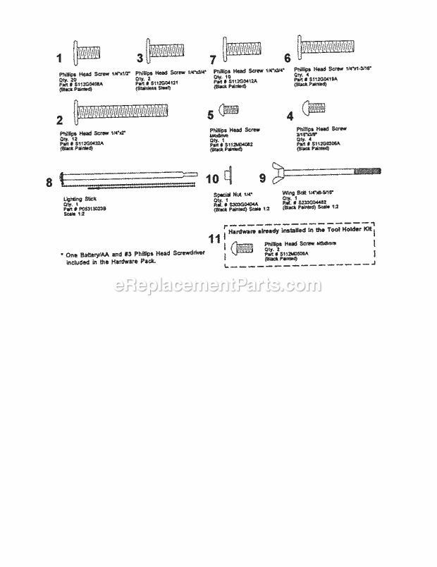 Kenmore 14116321 Liquid Propane Gas Grill Hardware_Pack Diagram