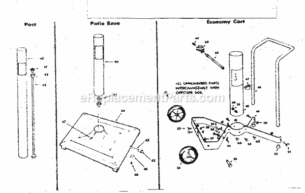 Kenmore 2582317731 Gas Grill Post_Patio_Base_And_Economy_Cart_Parts Diagram