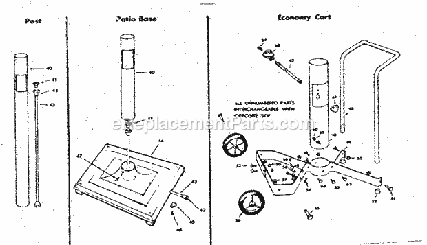 Kenmore 2582357661 Gas Grill Post_Patio_Base_And_Economy_Cart Diagram