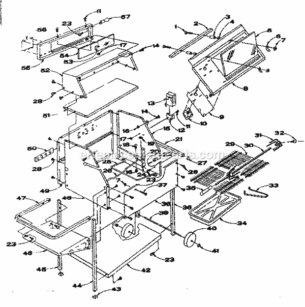 Kenmore 91655202 Sears Full-View Wagon Grill Replacement_Parts Diagram